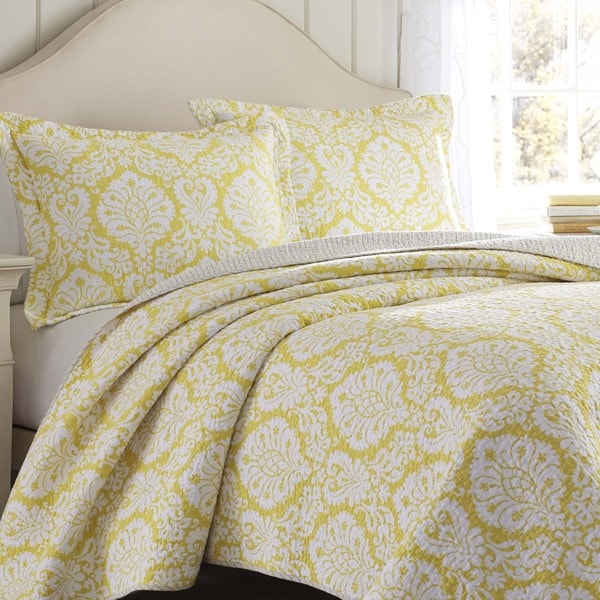 Laura Ashley Julia Lemon Reversible 3 piece Quilt Set