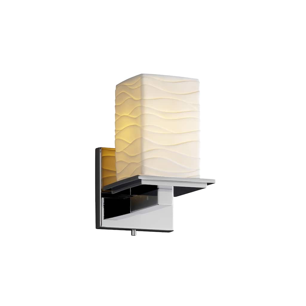 Justice Design Limoges Montana 1-light Polished Chrome Wall Sconce, Waves Square - Flat Rim Shade