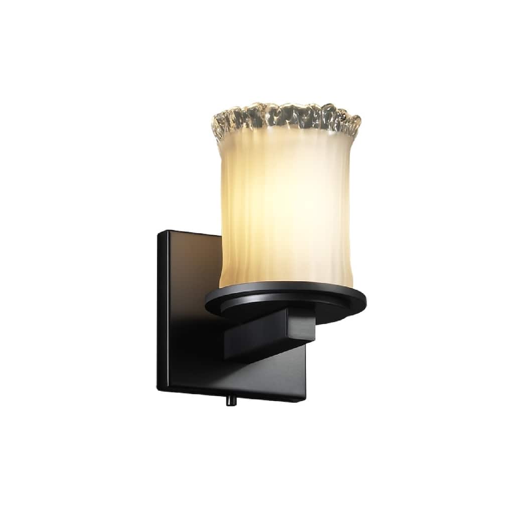 Justice Design Veneto Luce Dakota 1-light Matte Black Wall Sconce, White Frosted Cylinder - Rippled Rim Shade