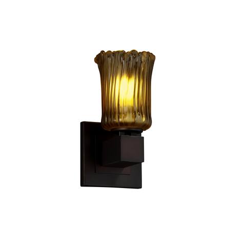 Justice Design Veneto Luce Aero 1-light Dark Bronze (No Arms) Wall Sconce, Amber Cylinder - Rippled Rim Shade
