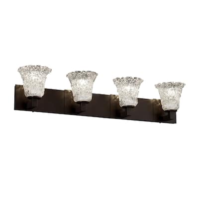 Justice Design Veneto Luce Modular 4-light Dark Bronze Bath Bar, Lace Round Flared Shade