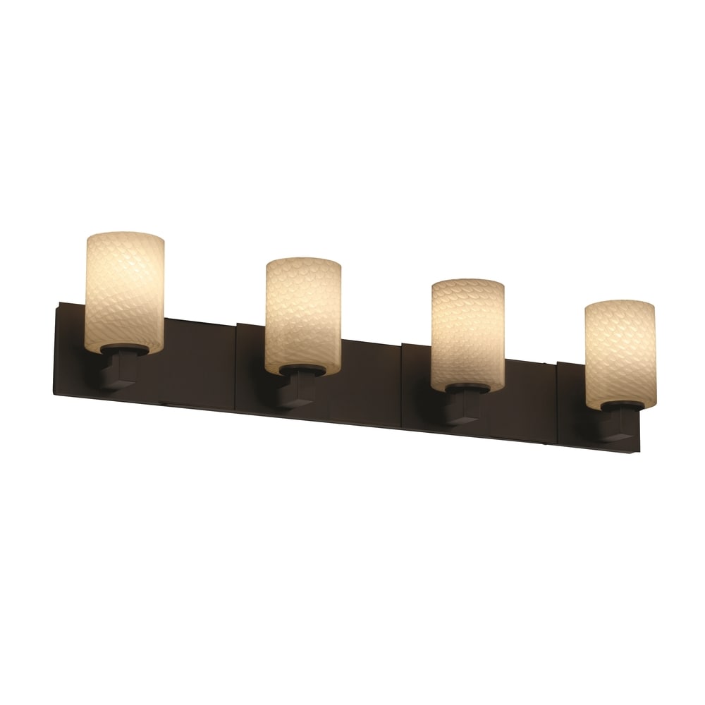 Justice Design Fusion Modular 4-light Dark Bronze Bath Bar, Weave Cylinder - Flat Rim Shade