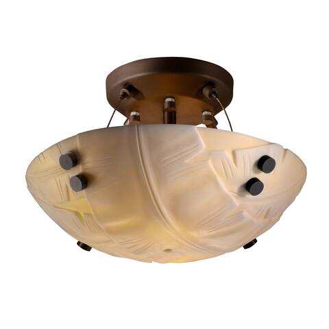 Justice Design Porcelina Finials 2-light Dark Bronze Round Bowl Semi-flush, Banana Leaf Shade