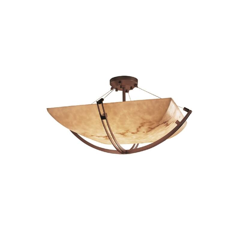 Justice Design LumenAria Crossbar 6-light Dark Bronze Square Bowl Semi-flush, Faux Alabaster Shade