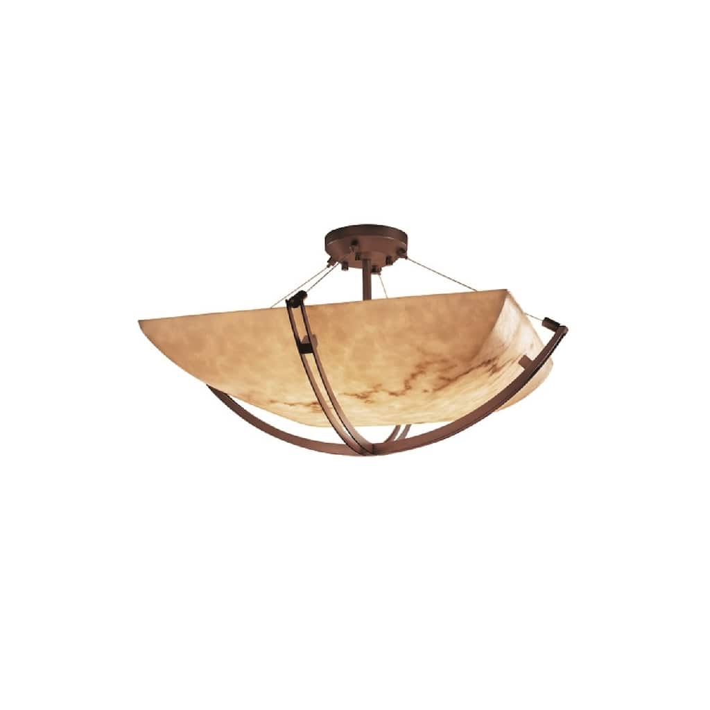 Justice Design LumenAria Crossbar 6-light Dark Bronze Square Bowl Semi-flush, Faux Alabaster Shade