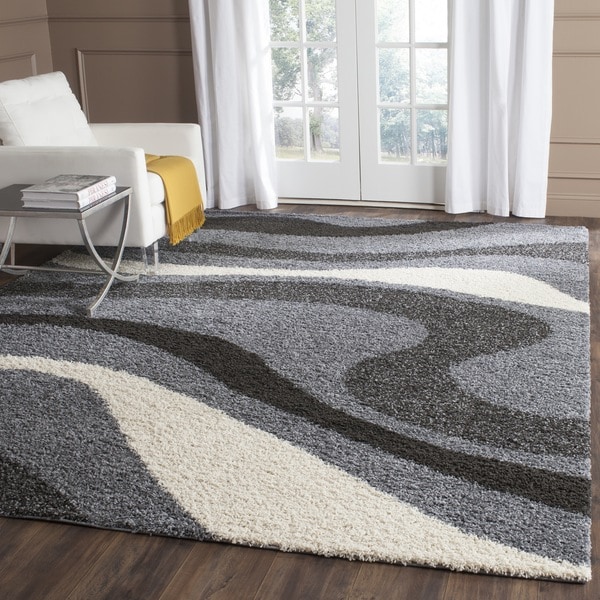 Safavieh Contemporary Shag Grey/ Ivory Area Rug - 8' x 10' - Free ...