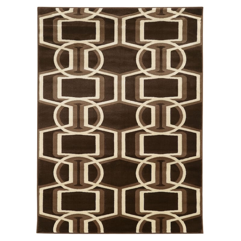 Roma Bridle Geometric Power Loomed Area Rug - 8' x 10' - Brown/Ivory
