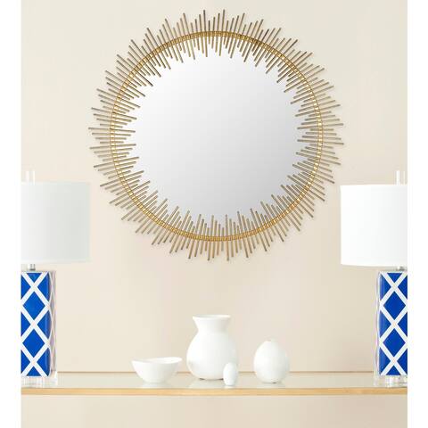 SAFAVIEH Sunray Circle Antique Gold 31-inch Round Decorative Mirror - 31" x 1" x 31"