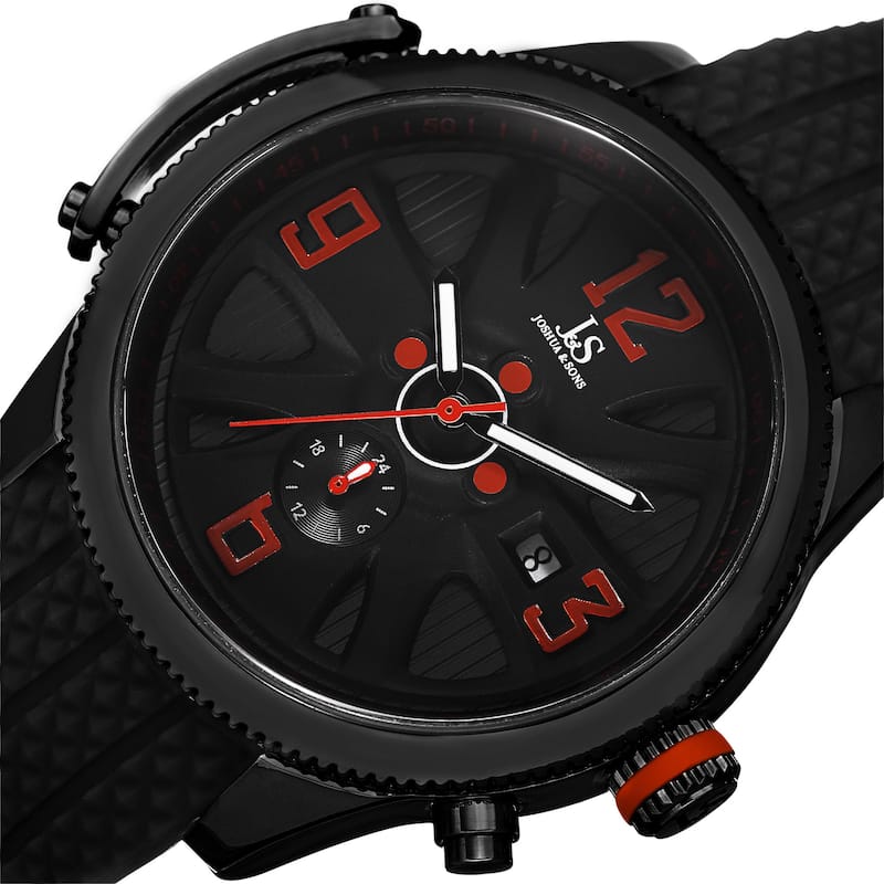 Joshua & Sons Sporty Men's Swiss Quartz Multifunction Black Strap Watch