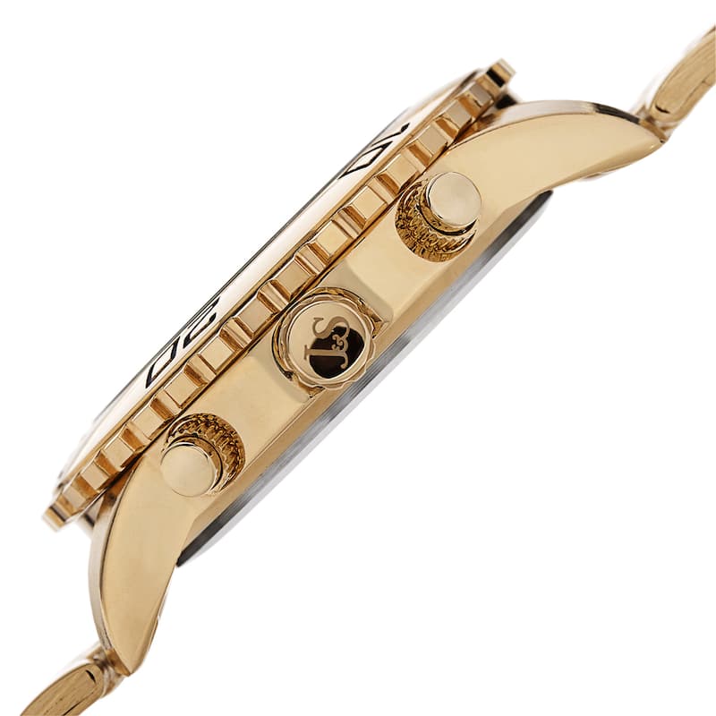 Joshua & Sons Men's Swiss Quartz Multifunction Dual Time Stainless Steel Gold-Tone Bracelet Watch - Gold