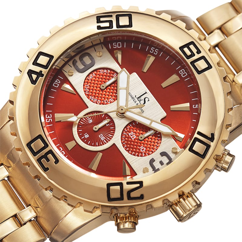 Joshua & Sons Men's Swiss Quartz Multifunction Dual Time Stainless Steel Gold-Tone Bracelet Watch - Gold