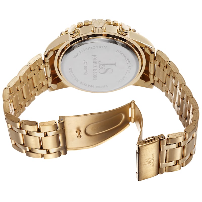 Joshua & Sons Men's Swiss Quartz Multifunction Dual Time Stainless Steel Gold-Tone Bracelet Watch - Gold