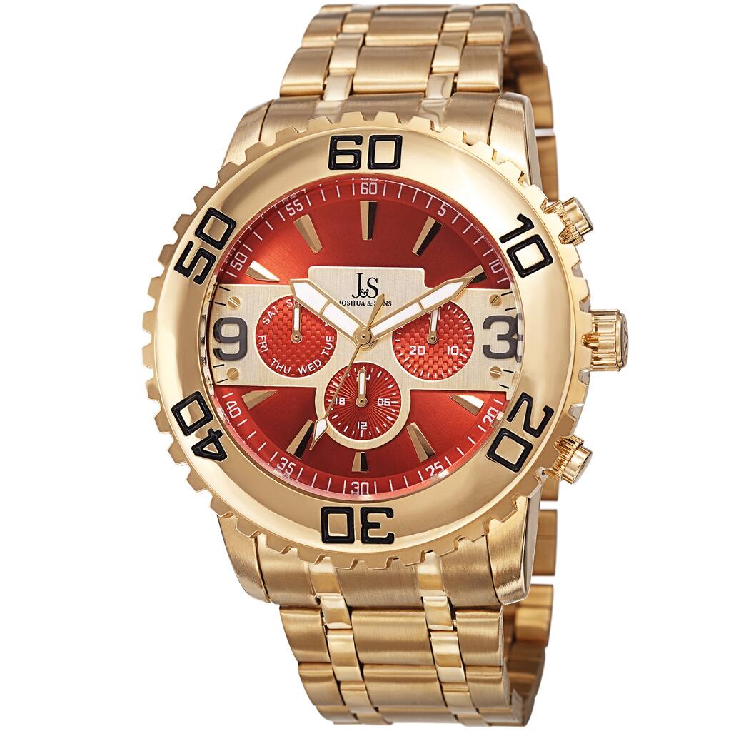 Joshua & Sons Men's Swiss Quartz Multifunction Dual Time Stainless Steel Gold-Tone Bracelet Watch - Gold