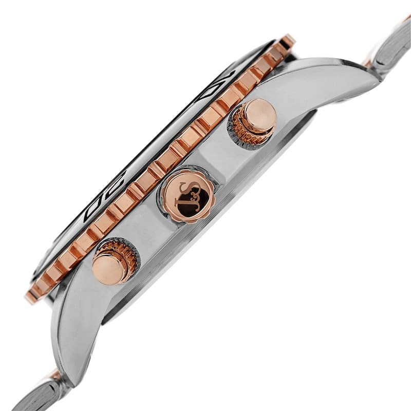 Joshua & Sons Men's Swiss Quartz Multifunction Dual Time Stainless Steel Two-Tone Bracelet Watch