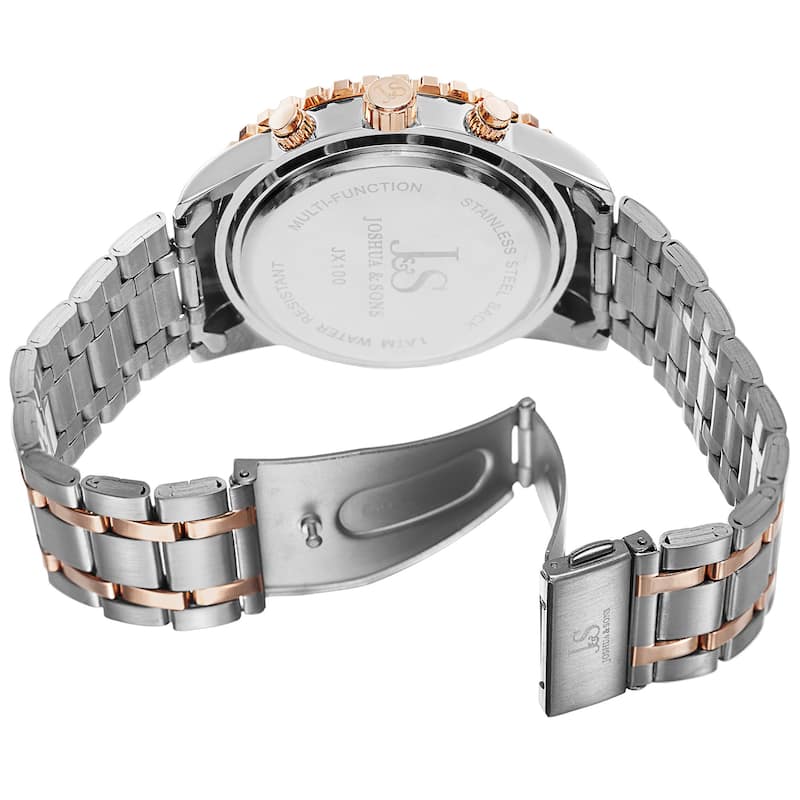 Joshua & Sons Men's Swiss Quartz Multifunction Dual Time Stainless Steel Two-Tone Bracelet Watch