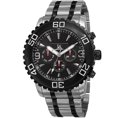 Joshua & Sons Men's Swiss Quartz Multifunction Dual Time Stainless Steel Two-Tone Bracelet Watch - silver