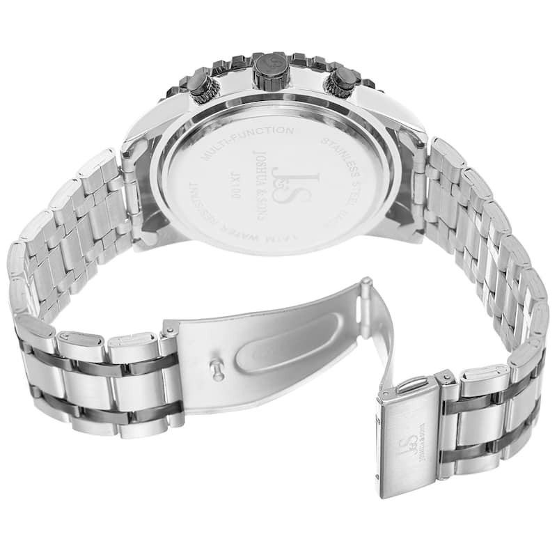 Joshua & Sons Men's Swiss Quartz Multifunction Dual Time Stainless Steel Two-Tone Bracelet Watch - silver