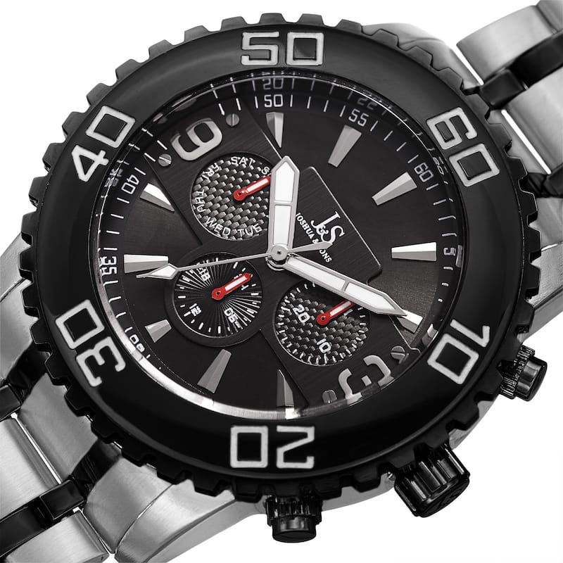 Joshua & Sons Men's Swiss Quartz Multifunction Dual Time Stainless Steel Two-Tone Bracelet Watch - silver