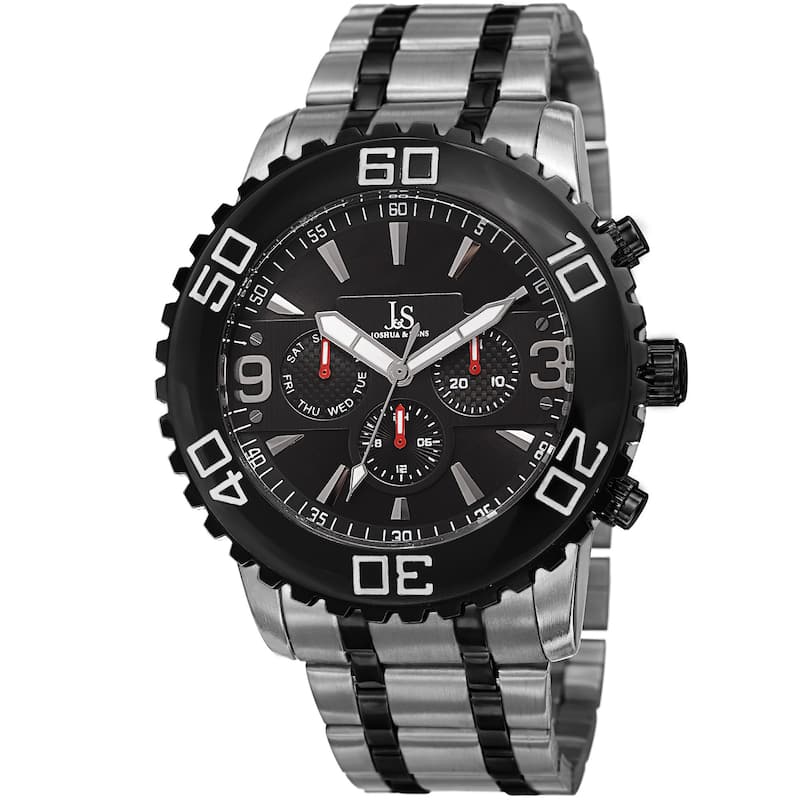 Joshua & Sons Men's Swiss Quartz Multifunction Dual Time Stainless Steel Two-Tone Bracelet Watch - silver