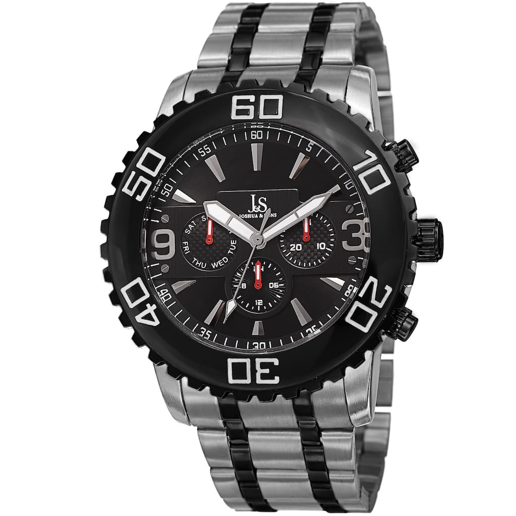 Joshua & Sons Men's Swiss Quartz Multifunction Dual Time Stainless Steel Two-Tone Bracelet Watch - silver