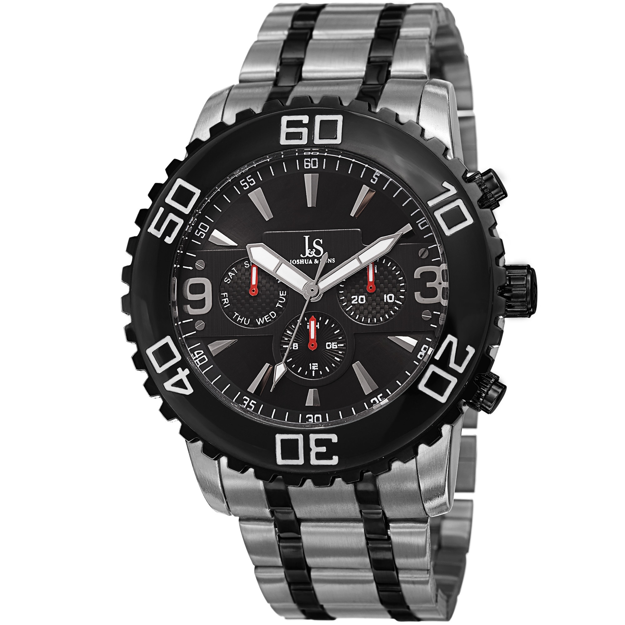 Joshua & Sons Men's Swiss Quartz Multifunction Dual Time Stainless Steel Two-Tone Bracelet Watch - silver