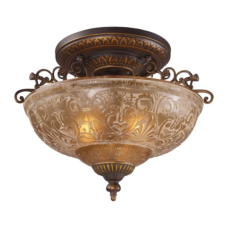 Elk Home Restoration Golden Bronze With Amber Glass 3 Light Semi Flush