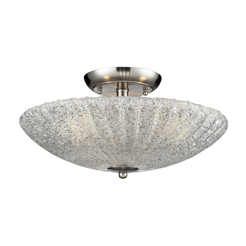 Elk Home Luminese Satin Nickel With Sugar Glass 3 Light Semi Flush - Satin Nickel