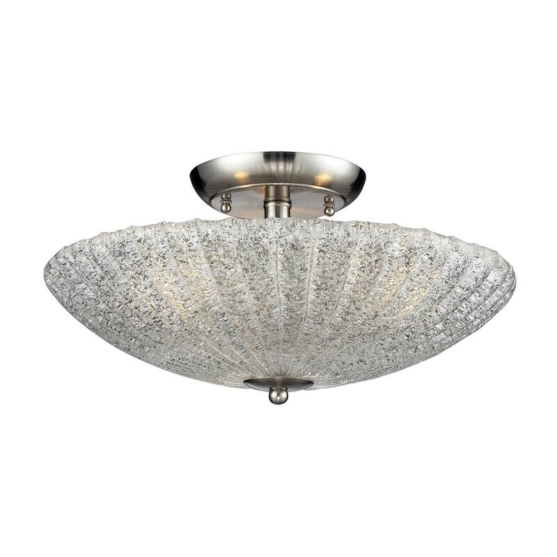 Elk Home Luminese Satin Nickel With Sugar Glass 3 Light Semi Flush - N/A