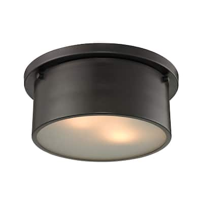 Elk Home Simpson Oiled Bronze With Metal Shade 2 Light Flush Mount