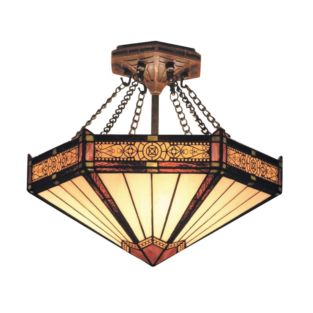 Elk Home Filigree Aged Bronze With Tiffany Glass 3 Light Semi Flush
