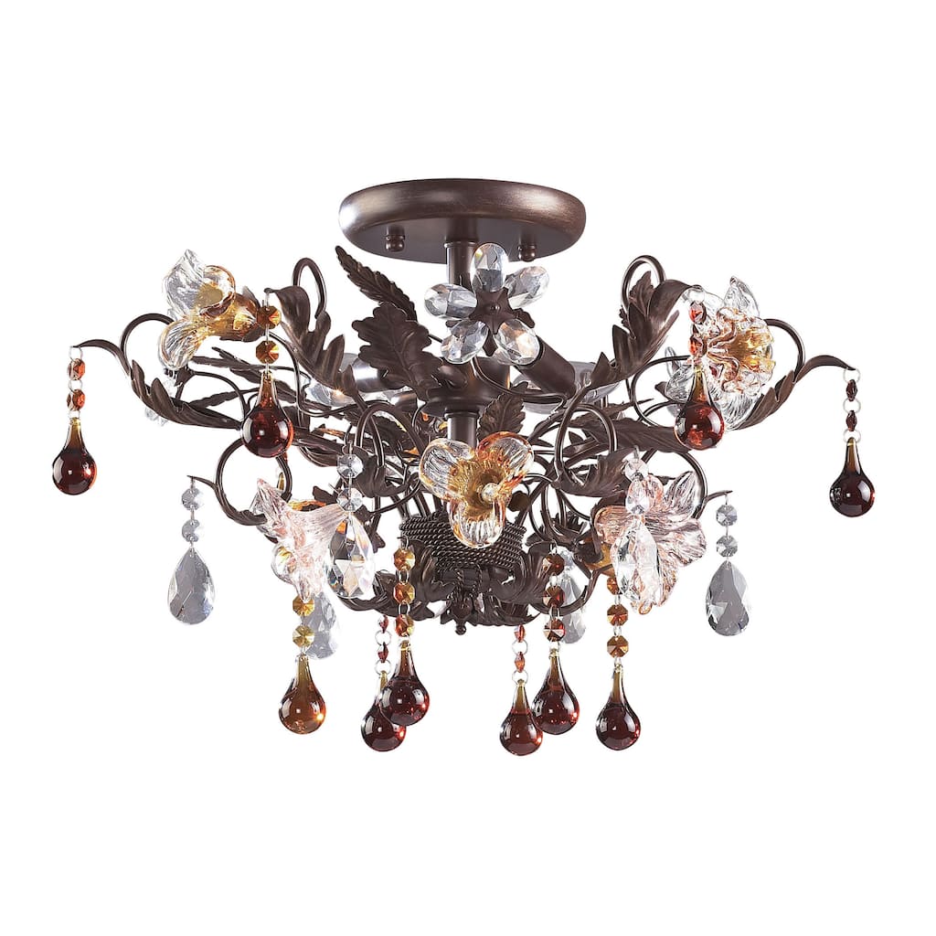 Elk Home Cristallo Fiore Deep Rust Crystal 3 Light Semi Flush Mount