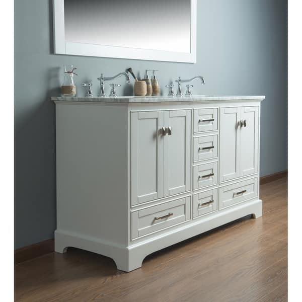 Stufurhome White 60 Inch Double Sink Bathroom Vanity Set With Mirror Bathroom Vanities Tools Home Improvement Mhiberlin De