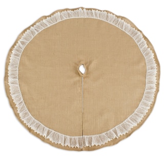 Burlap Natural 53-inch Round Ruffled Lace Tree Skirt - Bed Bath ...
