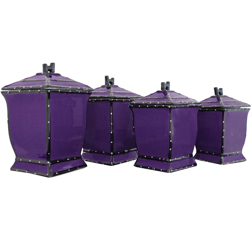 Country French Hand-painted 4-piece Purple Square Canister Set