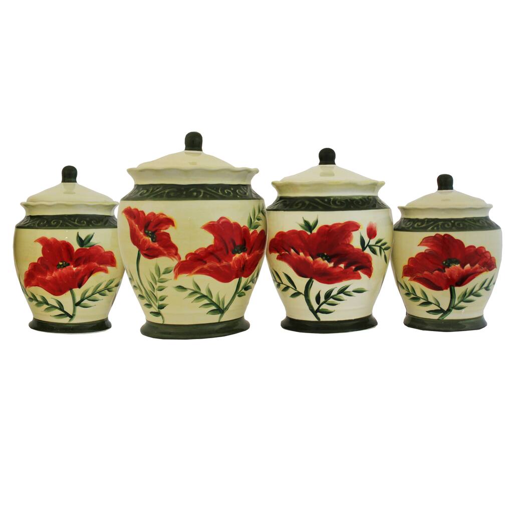 Poppy Hand-painted Food Storage Canister 4-piece Set