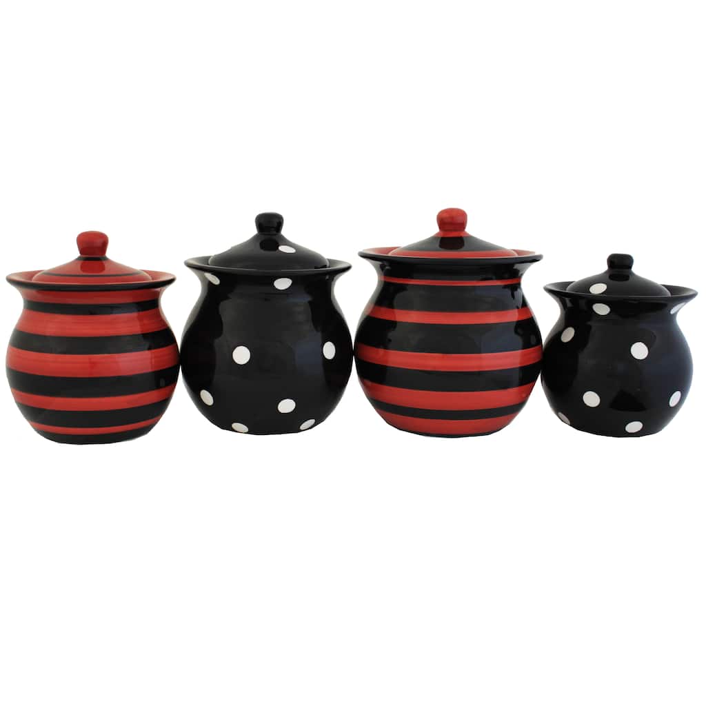 Multistriped Polka Dot Hand-painted Food Storage Canister 4-piece Set
