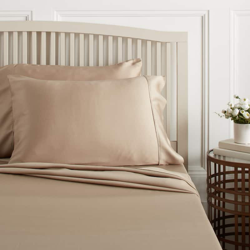 LUCID Comfort Collection Deep Pocket Tencel Bed Sheet Set - Cal King Sheets - Ecru