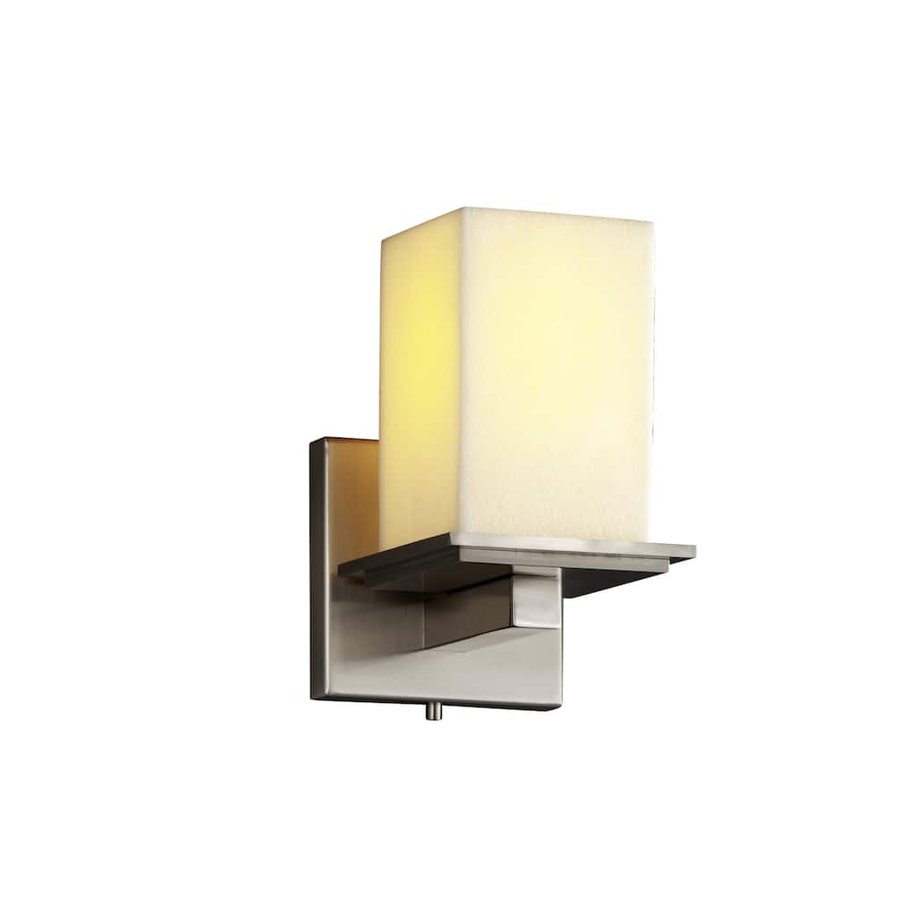 Justice Design CandleAria Montana 1-light Brushed Nickel Wall Sconce, Cream Square - Flat Rim Shade
