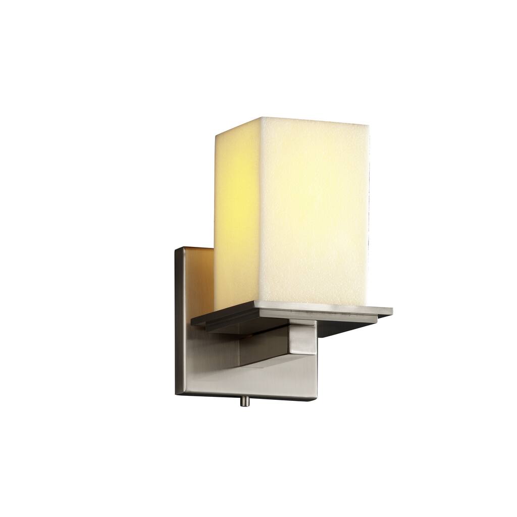 Justice Design CandleAria Montana 1-light Brushed Nickel Wall Sconce, Cream Square - Flat Rim Shade