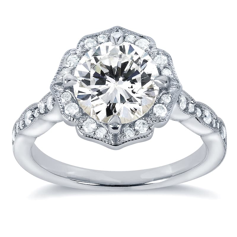 Annello by Kobelli 14k White Gold 1 3/4ct TGW Moissanite and Diamond Vintage Floral Engagement Ring - 4