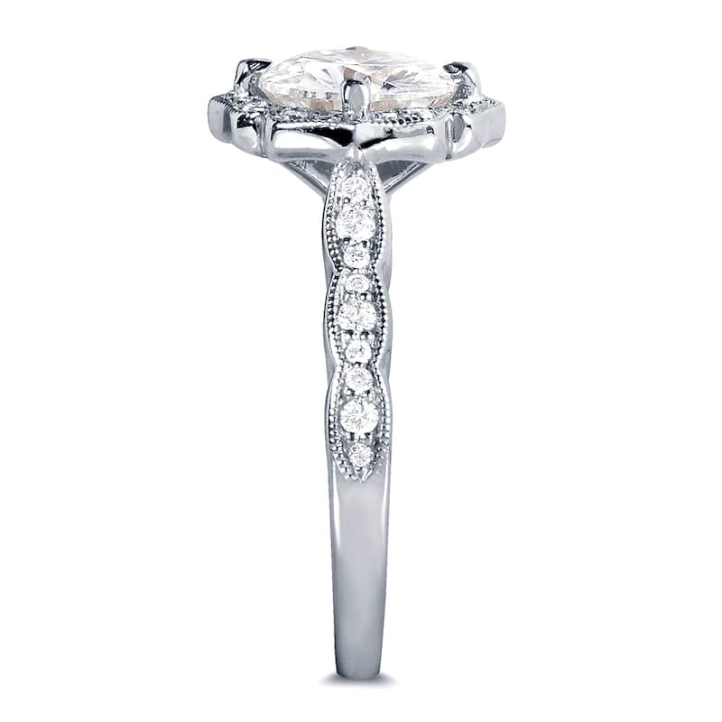 Annello by Kobelli 14k White Gold 1 3/4ct TGW Moissanite and Diamond Vintage Floral Engagement Ring