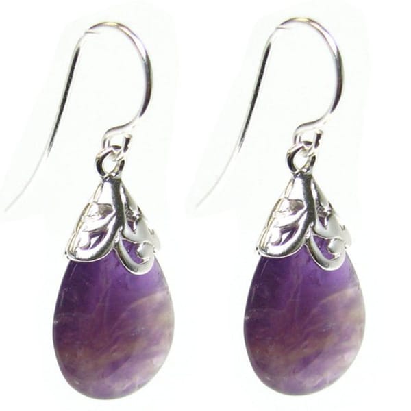 Queenberry Sterling Silver Filigree Flower Teardrop Amethyst Queenberry Sterling Silver Filigree Flower Teardrop Amethyst Dangle Earrings