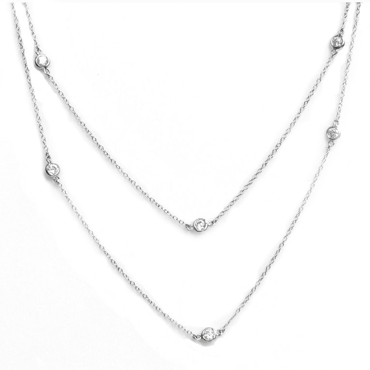 Sterling Silver Cubic Zirconia 18 Inch Rolo Chain Necklace