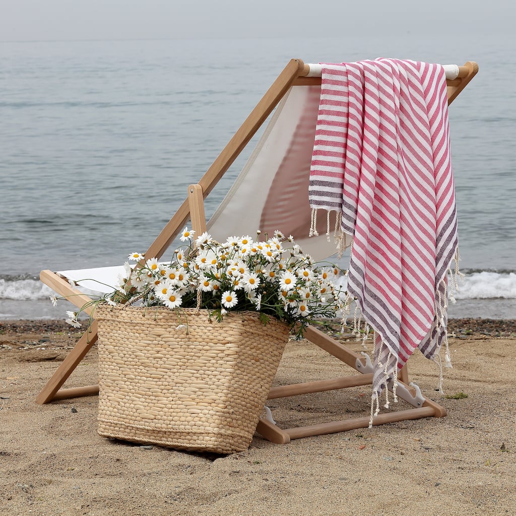 Authentic Pestemal Pink and Purple Border Stripe Turkish Cotton Bath/ Beach Towel