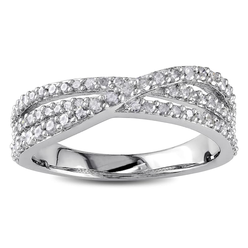 Miadora Sterling Silver 1/2ct TDW Diamond Cross Over Ring - White J-K - White J-K