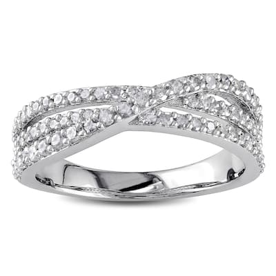 Miadora Sterling Silver 1/2ct TDW Diamond Cross Over Ring - White J-K - White J-K