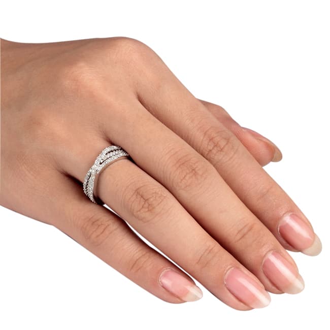 Miadora Sterling Silver 1/2ct TDW Diamond Cross Over Ring - White J-K - White J-K