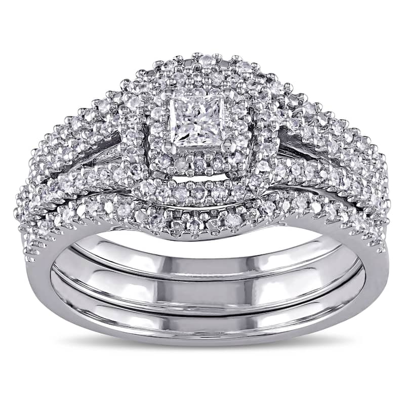 Miadora Sterling Silver 1/2ct TDW Princess and Round-Cut Diamond 3-Piece Bridal Set - White H-I - White H-I - 5