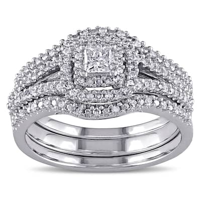 Miadora Sterling Silver 1/2ct TDW Princess and Round-Cut Diamond 3-Piece Bridal Set - White H-I - White H-I