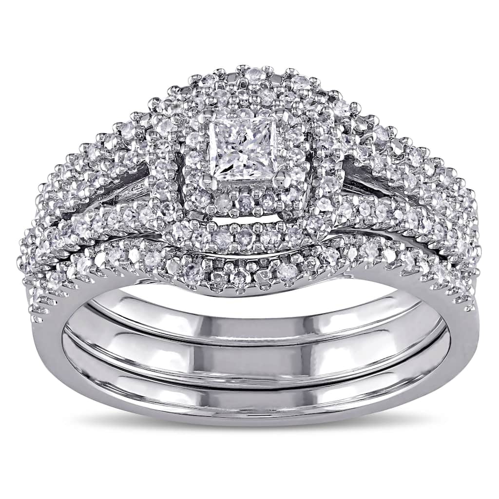 Miadora Sterling Silver 1/2ct TDW Princess and Round-Cut Diamond 3-Piece Bridal Set - White H-I - White H-I